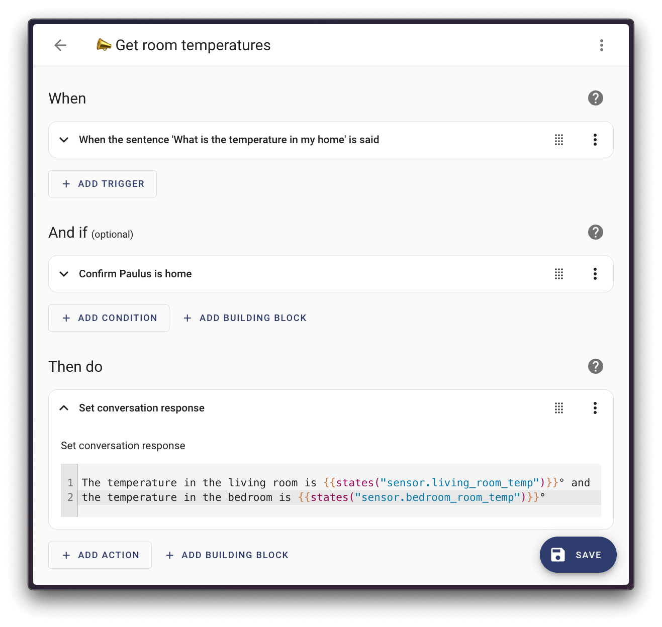 Screenshot showing how to build a custom response in our automation editor.