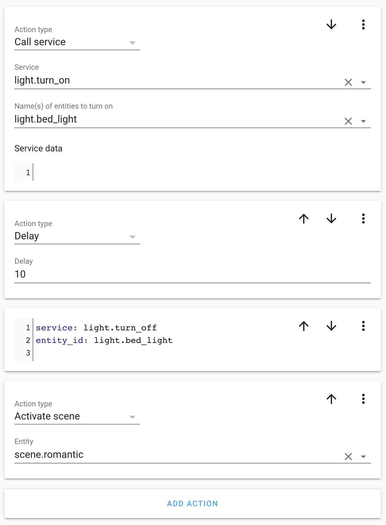 Screenshot of automation actions