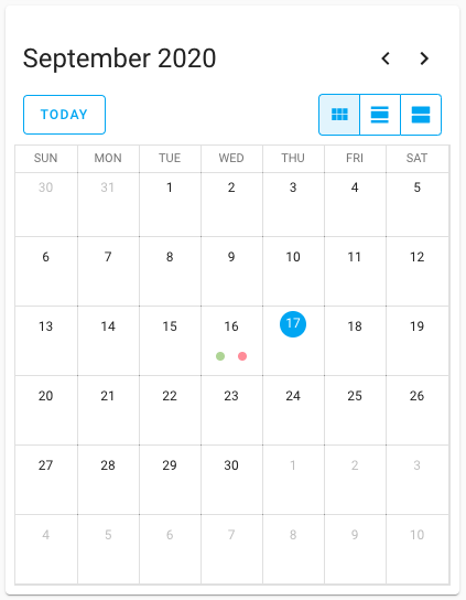 Screenshot of the 
  calendar card