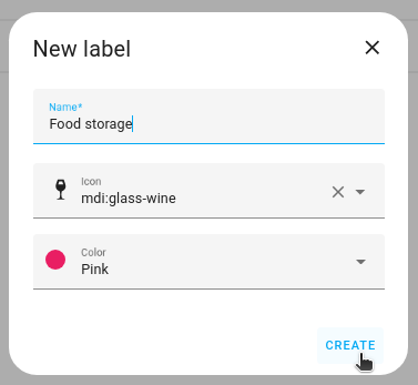 Create label dialog