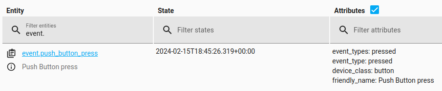 Event entity with timestamp value in state and event type "pressed"