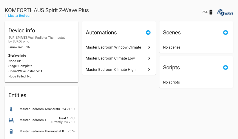 Screenshot of Z-Wave device information available in the UI