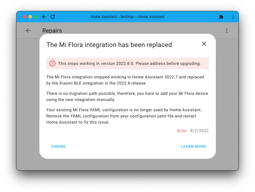 Screenshot showing details shown by a repairable issue, providing information on how to resolve it.