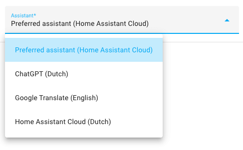 Screenshot of an assist pipeline selector