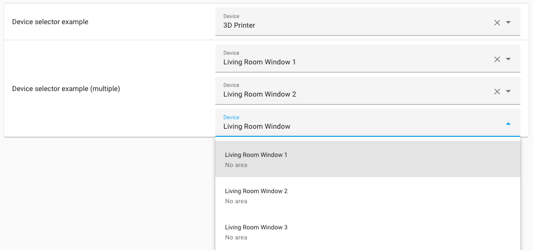 Screenshot of a device selector